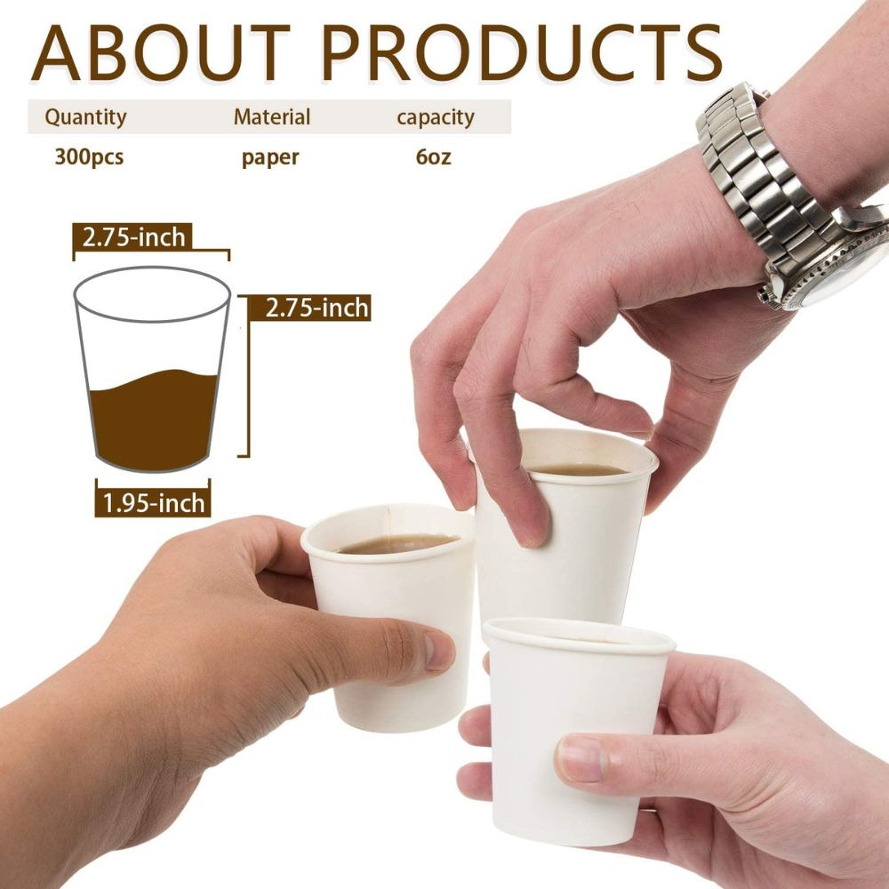 [100 Pack] 8 oz. White Paper Hot Cups, Coffee Cups