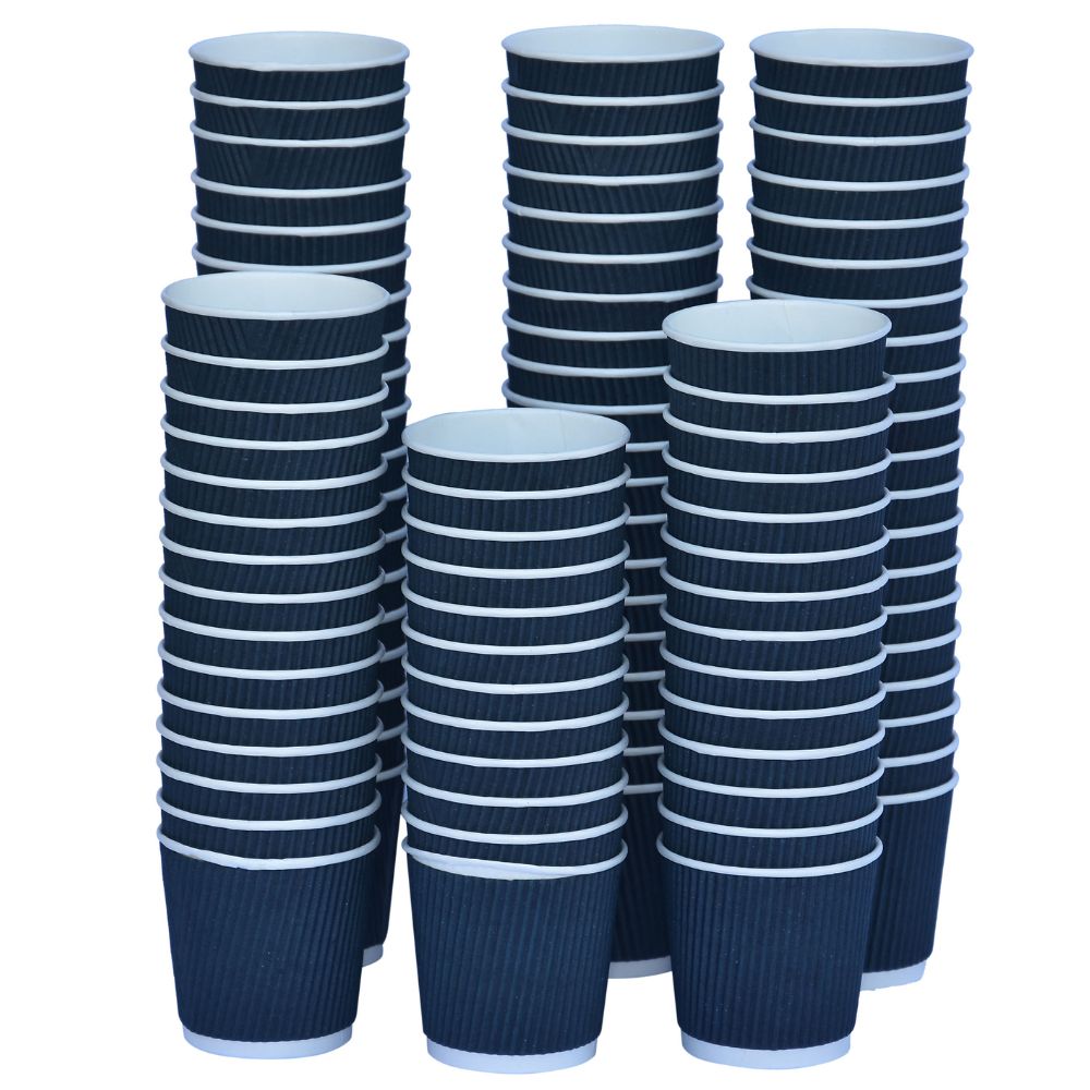 Disposable Coffee Cups - 16oz Ripple Paper Hot Cups - Black (90mm) - 500 ct, Coffee Shop Supplies, Carry Out Containers